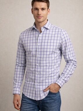 Mizzen+Main Lavender and White Plaid Dress Shirt